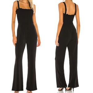 Lovers + Friends Valkyrie Sleeveless Ruffle Trim Smocked Jumpsuit Black S